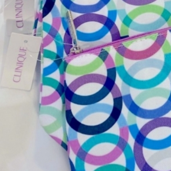 CLINIQUE Cosmetic Bag Rings of Unity Mod 70's Print NEW - Picture 2 of 5